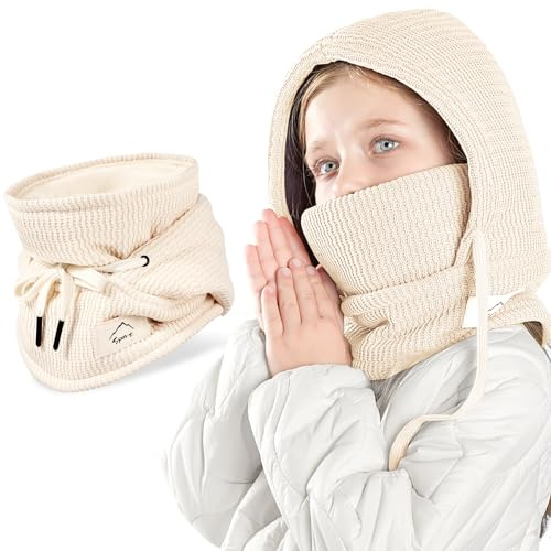 AYPOW Varm balaklava-hatt för barn 4-10 år, multifunktionell dubbelskikt termisk vindtät ansiktsskydd, skidmask, varm stickad fleecehatt mössa huva halsvärmare halsduk, pojkar flickor cykling