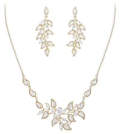 EleQueen Hochzeit Schmuck Sets für Braut Brautjungfer Frauen, CZ Marquise Blatt Floral Bridal Halskette Ohrringe Set Party Prom Modeschmuck Geschenke