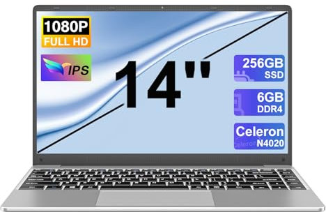 Ordenador Portátil Win 10 4GB RAM 64GB SSD Expansión SSD 1TB, Portátil 14 Pulgadas con 5G WiFi, Bluetooth 4.2 & 3.0 Transmisión Puerto 1920*1080 FHD Portatiles Buenos & Mini Puerto Multimedia-Plata