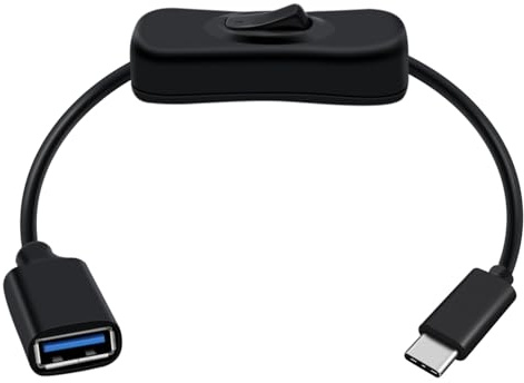 HuaLiSiJi Adaptador USB a Tipo C 3.0 Cable OTG con Interruptor USB Hembra a Tipo C Macho Cable 5Gbps Alta Velocidad para Teléfono Móvil, Tabletas, Memoria Flash USB (Negro, 0.3 m)