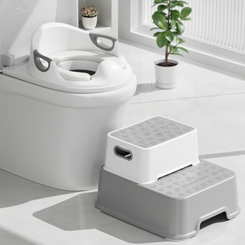 MAMIZO Toilettensitz Kinder mit Tritthocker Kinder, Wc Sitz Kinder mit 2 Stufen Hocker, Toilettensitze Kinder mit Treppe, Toilettensitz für Kinder 1-8 Jahre, Sanft Kissen und Spritzschutz, Rutschfest