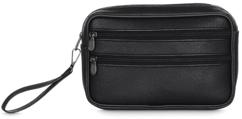Sotala Herren Handgelenktasche Echt Leder Rindsleder Schwarz – Kleine Umhängetasche Herren Geldbörse Handtasche Schultertasche Clutch Messenger Bag mit vielen Fächern Reißverschluss