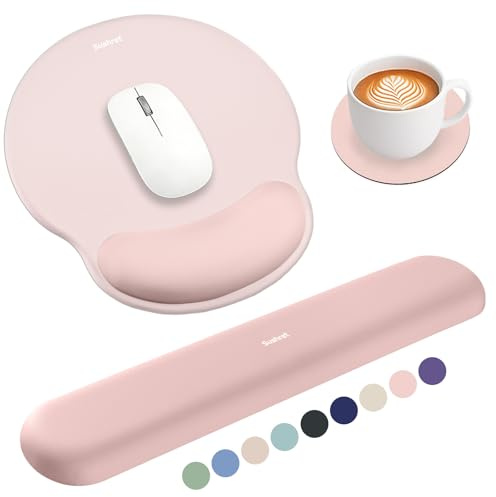 Sushret Mauspad & Tastatur Handballenauflage Set, Memory-Schaum + Gelkissen | 3-in-1 Ergonomisches Handgelenkstützen-Set, rutschfest & Slow-Rebound, Mousepad mit Handauflage, Büro & Gaming，Rosa