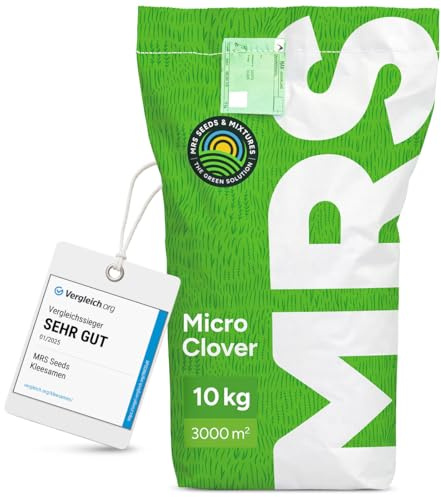 Micro-trèfle - 10 kg pour 3.000 m² - Résistant à la sécheresse - Pelouse extra dense et verte sans mousse - Libération lente d’azote - Faible besoin en entretien