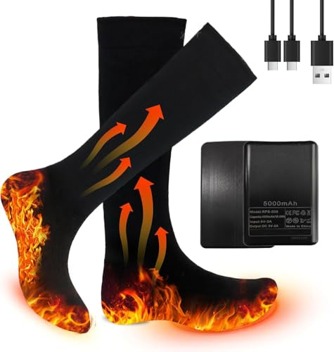 OBEST Heated Socks, Electric Heated Socks for Men Women Foot Feet Warmers Thermal Socks Rechargeable Warm 5000mah 3 Adjustable Temps for Sitting Hiking, Skiing, Cycling, Hunting, Camping Cold Winter