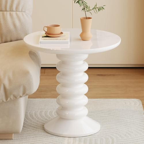 Guyii Runder Beistelltisch Weiß, Kleiner Tisch für Couch und Wohnzimmer, Moderner Beistelltisch im minimalistischen Design, Weißer Tisch für Dekoration und Aufbewahrung (Stil B)