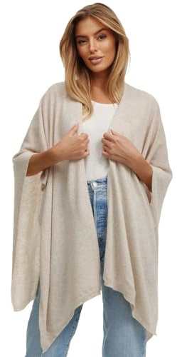Glamexx24 Damen Poncho Schal Cashmere Feeling Strick Cape Frauen Poncho Cardigan XXL Umhängetuch für Frühling und Herbst Made in Italy