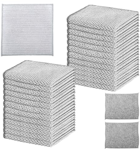 25 Pcs Esponjas de Lana de Acero, Paños de Cocina, Bayetas Paños Magicos, Paño de Limpieza Magico de Microfibra Multiusos para Lavar Platos, Trapos Limpieza, con 2 Paño de limpiezas