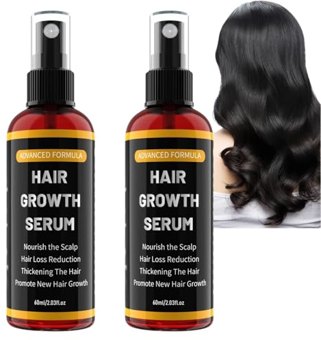 Sérum de Croissance des Cheveux pour Hommes et Femmes, Huile Capillaire au Romarin, Ricin et Biotine, Réduit la Chute, Épaissit les Cheveux et Favorise la Croissance de la Barbe (2pcs)