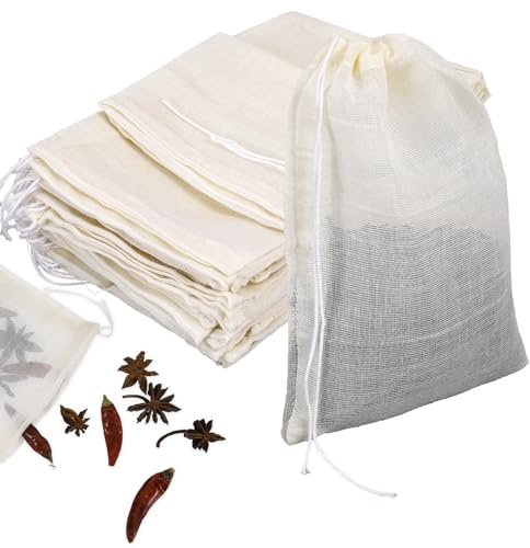 KFHENSOMR 20Pcs Tea Bags Empty Cotton Spice Bags for Cooking Unbleached Reusable, Muslin Drawstring Cheese Cloth Cotton Bag for Bag Loose Leaf Tea Straining Sachet (6x4 Inches)