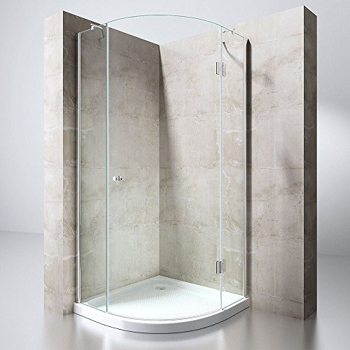 Durovin Bathrooms 900 x 900mm Quadrant Frameless Shower Enclosure - Hinged Door Corner Entry - 8mm Safety Clear Glass - with Anti Slip Acrylic Tray