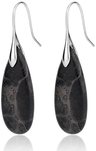 2stk Naturstein Ohrringe, Fischkreolen-Design Naturstein Hängend Ohrringe Wassertropfen-Steinen Auffällige Ohrhänger Trendiger Schmuck für Damen(Schwarz, Silber)