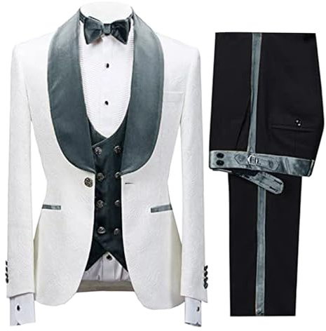 Herrkostym med smal passform, blommig jacquard, sjalkrage, bröllopskostym, brudgumskostym, 2-delad outfit, svart gräsgrön, 4x-large