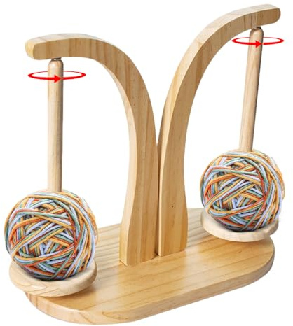 Garnbollshållare – magnetiskt stickstativ, trägarnspinnare med dubbla roterande spindlar | virkade sömnadsgarn dispenser organiserare gör-det-själv verktyg verkstad studio fiberhantering