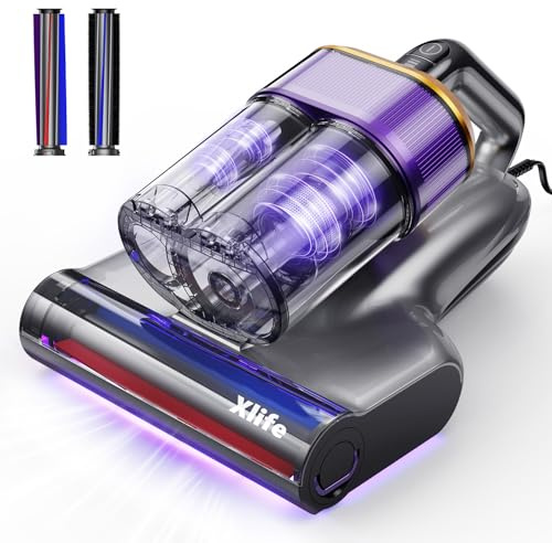 Xlife 18kPa Milbensauger für Matratzen mit UV-C Licht, 63 °C Heißluft | Milbensauger mit 2 Bürsten, Ultraschall & Aroma, 5M Kabel, Bett-Staubsauger und Matratzenreiniger für Matratzen, Betten, Sofa