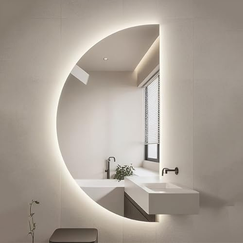 Dijateman Mezzaluna Regolabile Intelligente Specchio Vanity Bagno, Retroilluminato Illuminazione LED Specchio a Figura Intera, Anti Nebbia, 3 Temperature di Colore(Cut right,32in/80cm)
