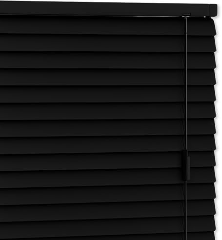 AQS - PVC Venetian Window Blinds - Easy Fit Curtains Trimmable Fittings - Windows Treatment Shutters Twist Open Close - Moisture Resistant Slats Wall & Recess Mount (Black, 60W x 150H cm)