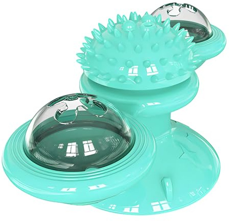 Moulin à vent lumineux bleu pour chat, interactif avec herbe à chat, auto-toilettage, base ventouse, 15,7 x 7,3 x 7,9 cm
