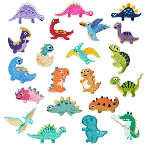 KASESSS 21 Pezzi Dinosauro dei Cartoni Animati Toppe Adesive per Tessuti, Toppa Termoadesiva per Tessuti, Toppe Termoadesivi, Toppes per Vestiti da Stirare o Cucire per Pantaloni, Zaini, Cappell