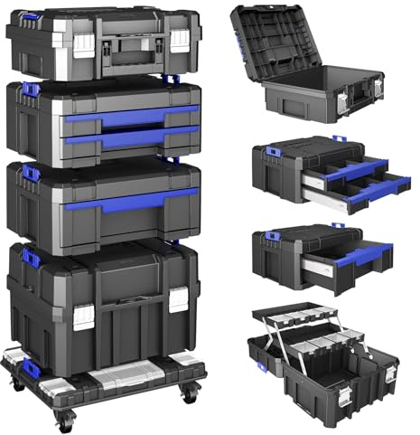 5-Lagiger Werkzeugkoffer Leer mit Rollen,Modularer,Stapelbarer Werkzeugkiste,Tragbarer Werkzeugkasten Leer mit Schublade,Robust und Langlebig,der Garage,Hausreparaturen und Professionelle Einsätze
