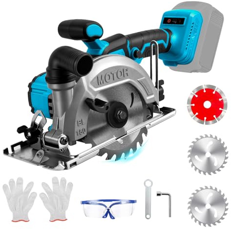 Sierra circular de mano con batería para Makita de 18V de litio, mini sierra circular de mano sin escobillas con 3 hojas de sierra, mini sierra circular para cortar azulejos y madera (150mm)