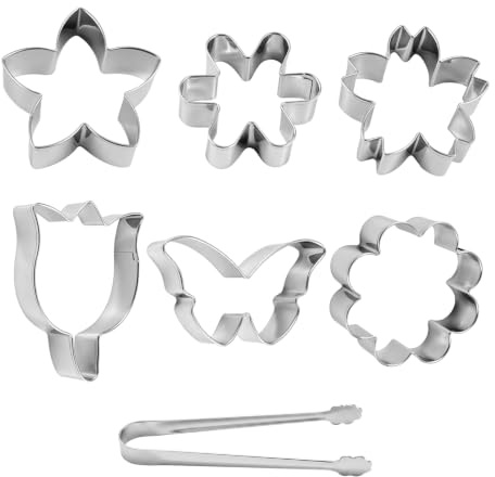 Lot de 6 Emporte-Pièces en Forme de Fleur, Emporte Piece Fleur | Emporte-Pièces Biscuits Printemps, avec Pince à Glace en Acier Inoxydable pour Biscuits, Pain d'épices, Boulettes de Riz