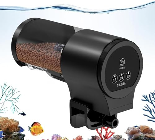 Fiskmatare – ABS, 100 cm, automatisk automat för fiskmatare, tidsinställd akvariedispenser | 100 ml 12H 24H 48H timerutrustning för koi, guppy, betta, ciklid, sköldpadda och räkmat