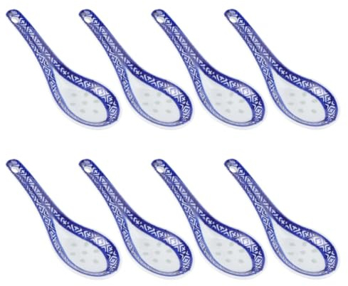 Kichvoe 8 Cucharas Sopera de Cerámica Azul Estilo Chino Creativo, Ligeras y Multifunción para Picnic y Fiestas, Diseño Delicado y Práctico