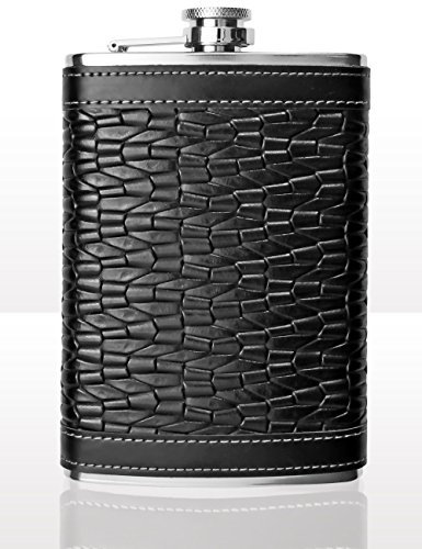 Outdoor Saxx® - Flasque en acier inoxydable, design en cuir côtelé, bouteille de poche de haute qualité pour whisky schnaps, bouchon à vis de 260 ml, excellente idée de cadeau.