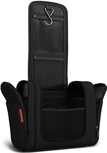 VanLindson Kulturbeutel XXL, 9 Liter Stauraum, 3-in-1 Kulturtasche zum Aufhängen für Damen, Herren und Kinder, Kosmetiktasche für Reise, Waschtasche, Waschbeutel, Wasserabweisend, Schwarz
