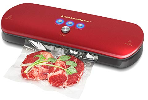 KitchenBoss Machine Sous Vide Alimentaire,Appareil de Mise ,Système Automatique de Sous Vide,pour Conservation des Aliments,Inclus 5 Pcs Sac Sous Vide Alimentaire(Rouge)
