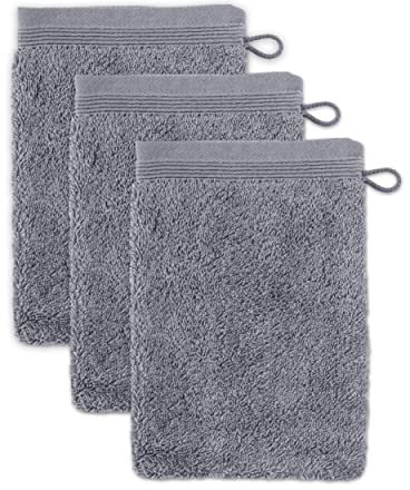 möve Superwuschel Waschhandschuh 15 x 20 cm aus 100% Baumwolle, stone 3er Set