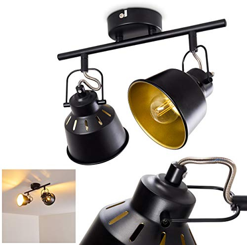 HOFSTEIN Deckenleuchte Safari, verstellbare Deckenlampe aus Metall in Schwarz/Goldfarben, Leuchte im Industrial/Retro/Vintage-Design mit Lichteffekt, 2xE14, Wohnzimmer, Esszimmer, Schlafzimmer, Küche