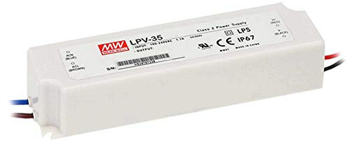 LPV-Serie MeanWell | 12V LED Konverter | 36W | Netzteil Trafo Transformator Spannungswandler Vorschaltgerät | TÜV-geprüft | luftgekühlt | IP67 | für LED Streifen & Strips (35W | 12V | A-LP-LPV-35-12)