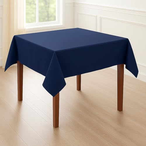 Hans-Textil-Shop Tischdecke Marine Blau 100×100 Baumwolle – Uni Tischtuch quadratisch, pflegeleicht & bügelfest, handgefertigte Baumwoll Tischdecke mit 4-Seiten-Saum für Küche, Esszimmer & Deko