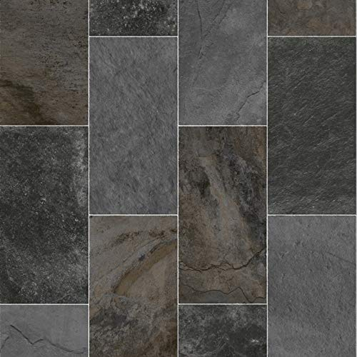 247Floors Forli Tile Effect Vinyl Flooring 2.3mm Realistic Foam Backed Slip Resistant Lino (2.5m x 3m / 8ft 2 x 9ft 10, Dark Stone Tiles)