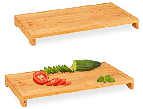 Relaxdays 10031458 Schneidebrett Bambus, 2er Set, rutschfest, Saftrille, XXL Küchenbrett, HxBxT: 5 x 52 x 29 cm, Hackbrett, Natur