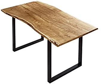 SAM Esstisch Billy 140x75 cm Akazie Natur Baumkante U-Gestell schwarz | Baumkantentisch massiv, Akazienholz naturfarben, Esszimmertisch