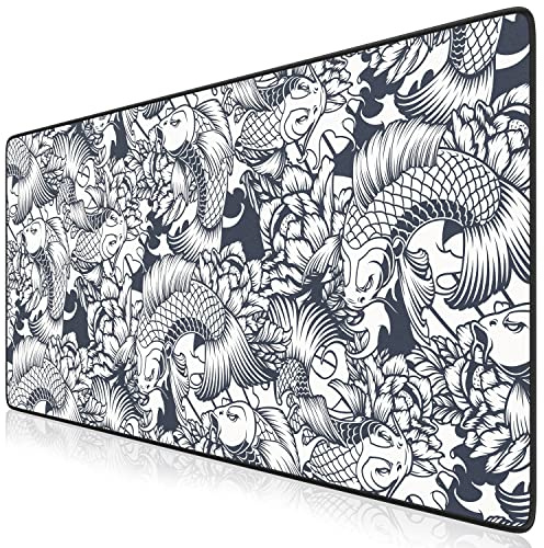 TITANWOLF – Alfombrilla Gaming XXL para ratón 900x400 – Mouse Pad - Precisión y Velocidad - Parte Inferior de Goma para una sujeción Estable - Antideslizante, Resistente al Agua – Motivo Koi Tattoo