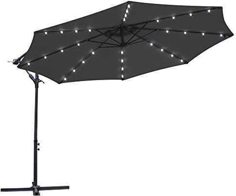 Blümme 3M Black Cantilever Banana Parasol with LED Lights & Tilt Function for Outdoor Garden Sun Shade