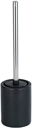 WENKO Keramik WC-Garnitur Laviano Schwarz matt, freistehender WC-Bürstenhalter mit austauschbarem Silikon Lamellen WC-Bürstenkopf, spezielle Anti-Haft-Wirkung für hygienische Reinigung, Ø 9,7 x 39 cm
