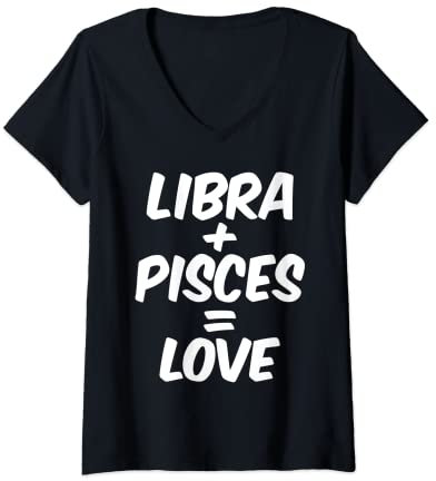 Damen Waage und Fische = Love Februar und März Geburtstag, Sternzeichen T-Shirt mit V-Ausschnitt