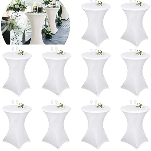 Pesonlook 10er-Set Stretch Stehtisch Husse für Bistrotisch Ø 80-85 cm Elegante,Verstärkung im Fußbereich,40°C Maschinenwäsche ，Stretch-Husse Weiß Hussen für Stehtische und Bistrotische(80×110cm,Weiß)