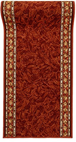 Mazovia rutschfest Teppich Läufer Flur - Klassisch Muster Teppichläufer - Kurzflor Flurläufer für Vorzimmer, Schlafzimmer - ÖKO-TEX Zertifiziert - Meterware Terracotta Rost - 67x500cm