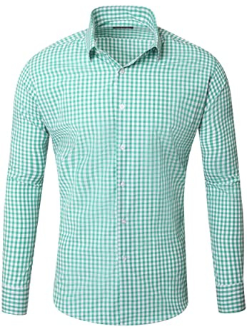 Reslad rutig skjorta herr slim fit strykfri fritidsskjorta rutig skjorta rutig skjorta RS-7007, Grön, M