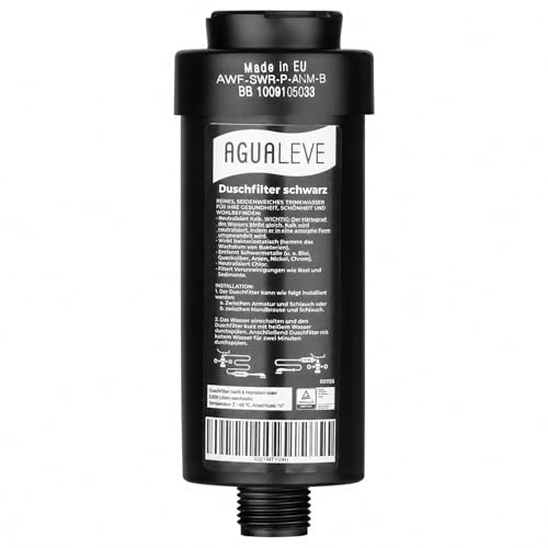 AGUALEVE® Filtro de ducha – Filtro de agua para ducha | en negro | contra cal, metales pesados, cloro, suciedad, efecto bacteriostático | piel y cabello más bonitos | calidad de marca fabricado en la