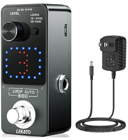 LEKATO Looper Pedal,Guitar Looper Pedal with 9V 0.6A Looper Pedal Power Supply Adapter, Effect Loop Pedal with SYNC & Tuner Function Loop Pedal for Electric Guitar 3 Loops 18 Minutes Record Time