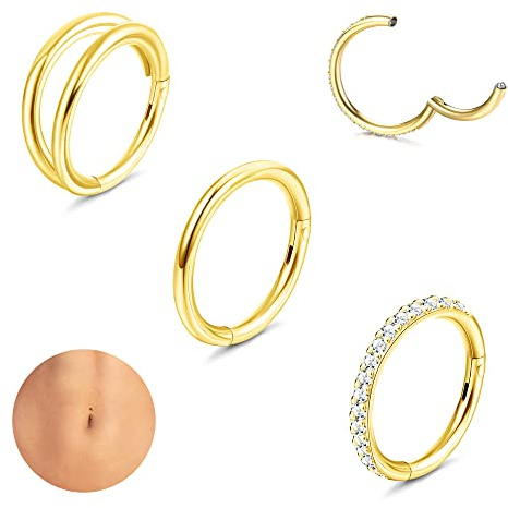 Adramata 3STK Bauchnabelpiercing für Damen - Chirurgenstahl Helix Conch Tragus Ohr Septum Piercing - Gold Silber Ring Körper Schmuck