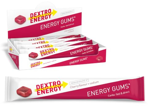 Dextro Energy Gums Cherry + Natrium - 8x45g (8er Pack) | High Carb Sport Gummies zur schnellen Kohlenhydrate Versorgung