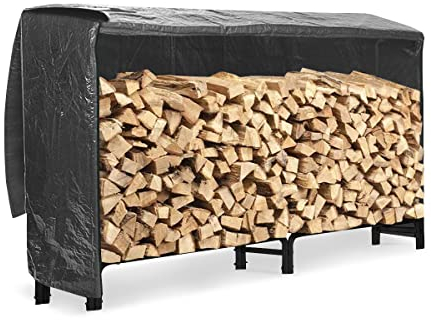 Neo Black Firewood Fire Log Rack Wood Burner Rack Storage 240x150x60cm Holder Stand Bucket Shelf Basket Metal Tall Steel Sets Accessory 240cm x 116cm x 36cm (Model 6 - Outdoor)